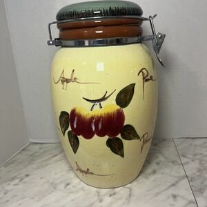90's Laurie Gates Large 11"x 7"  Canister With Bail Lid Apples Red Yellow Green